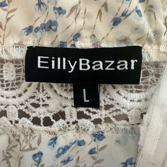 ☀️BNWOT Floral Print Guipure Lace Insert Ruffle Trim Dress! - Picture 9 of 9